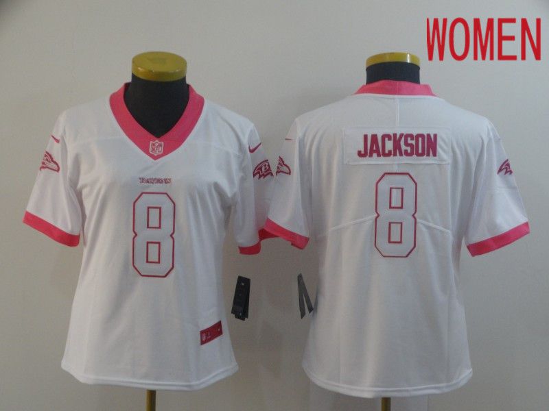 Women Baltimore Ravens #8 Jackson White Pink Nike Vapor Untouchable Limited NFL Jersey->women nfl jersey->Women Jersey
